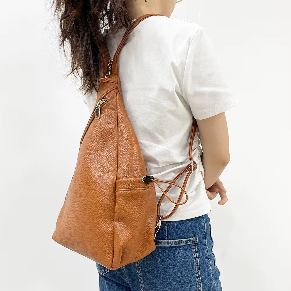 Soft Vegan Leather Backpack Casual Chest Shoulder Bag