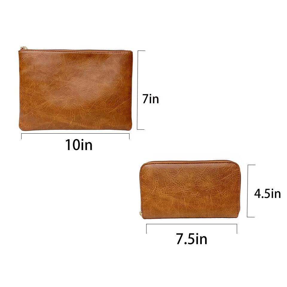 Factory Wholesale PU Leather Bag Set Large Tote with Small Pouch