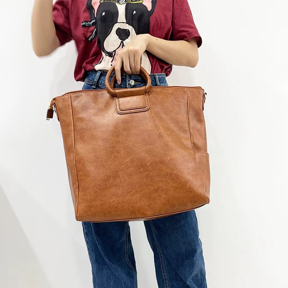 Factory Wholesale PU Leather Bag Set Large Tote with Small Pouch